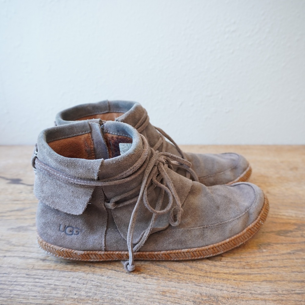 UGG Women's Size 8 Kalla Ankle Boots Grey Suede Moccasin Boho Indie Fall Casual